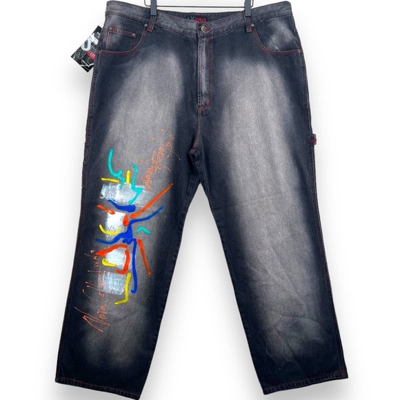 U&U Jeans Other - U&U Vintage Mens 44X34 Black Painted Urban Baggy Y2K Cotton Jeans  Streetwear